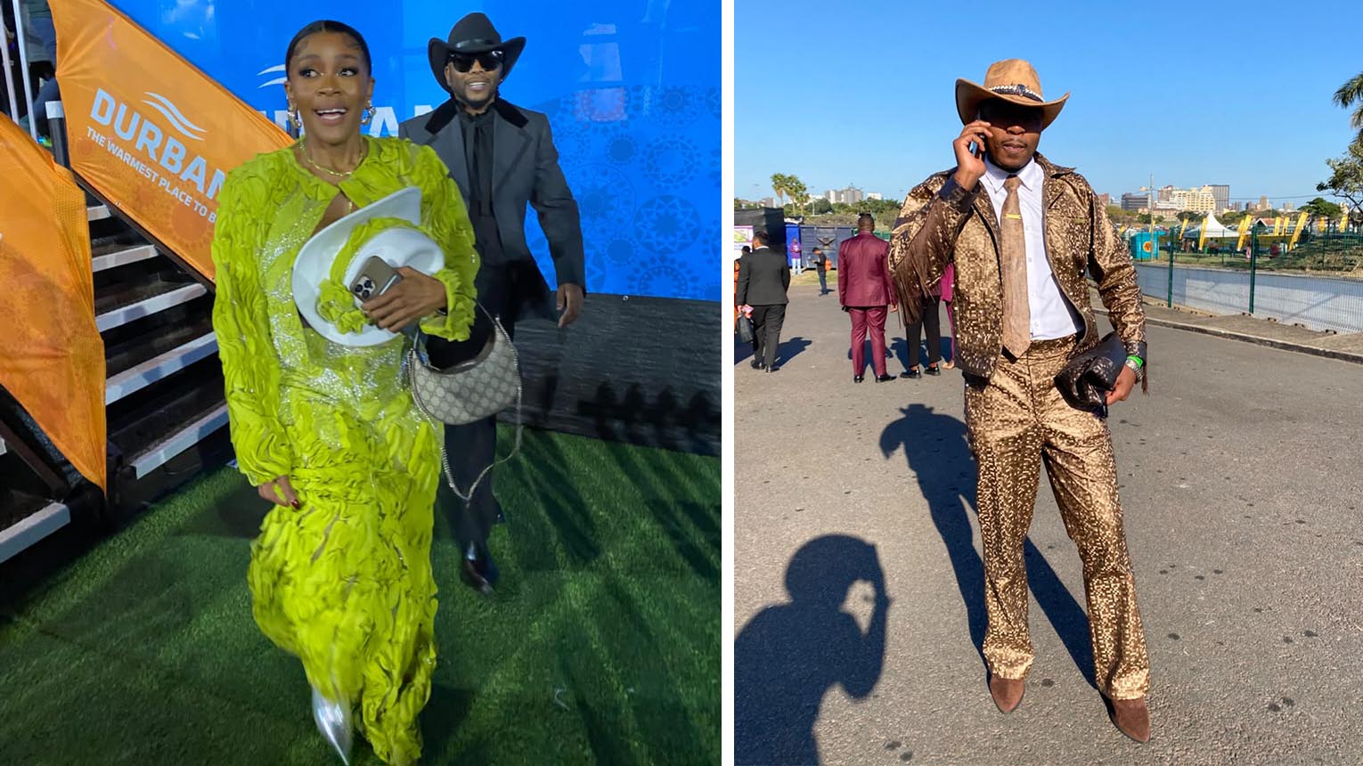 (L-R) South African musician, Thembi Seete looked gorgeous.Kabelo Khoza ate with this look.